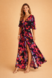 Elegantes Maxikleid Damen Wickelausschnitt Sommerkleid Leicht und Vielseitig 2