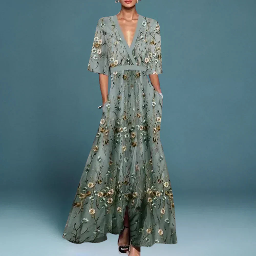 Elegantes Maxikleid mit Blumenmuster für Frauen – Sommerkleid für Gartenpartys und Events 0