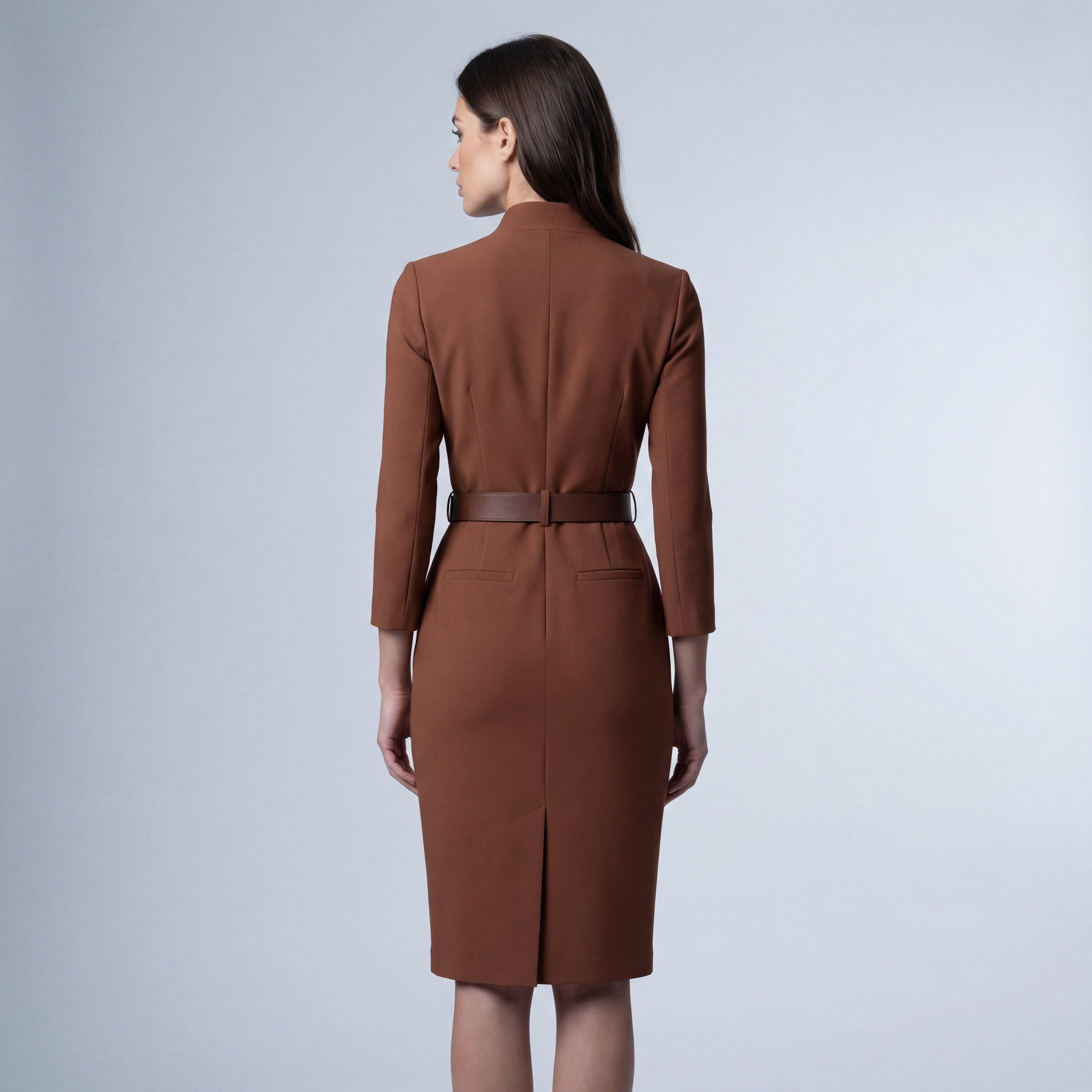 Elegantes Midi-Etuikleid mit V-Ausschnitt und Gürtel für Damen 1