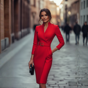 Elegantes Midi-Etuikleid mit V-Ausschnitt und Gürtel für Damen 7