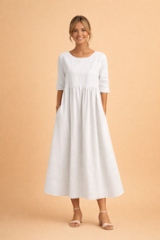 Elegantes Midi-Kleid Damen – Vielseitiges Sommerkleid für Freizeit und Gartenparty in Schwarz, Weiß oder Hellblau 0