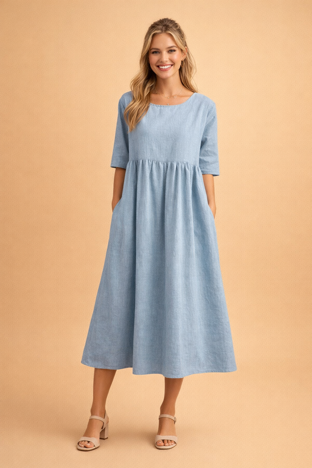 Elegantes Midi-Kleid Damen – Vielseitiges Sommerkleid für Freizeit und Gartenparty in Schwarz, Weiß oder Hellblau 1