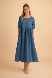 Elegantes Midi-Kleid Damen – Vielseitiges Sommerkleid für Freizeit und Gartenparty in Schwarz, Weiß oder Hellblau 2