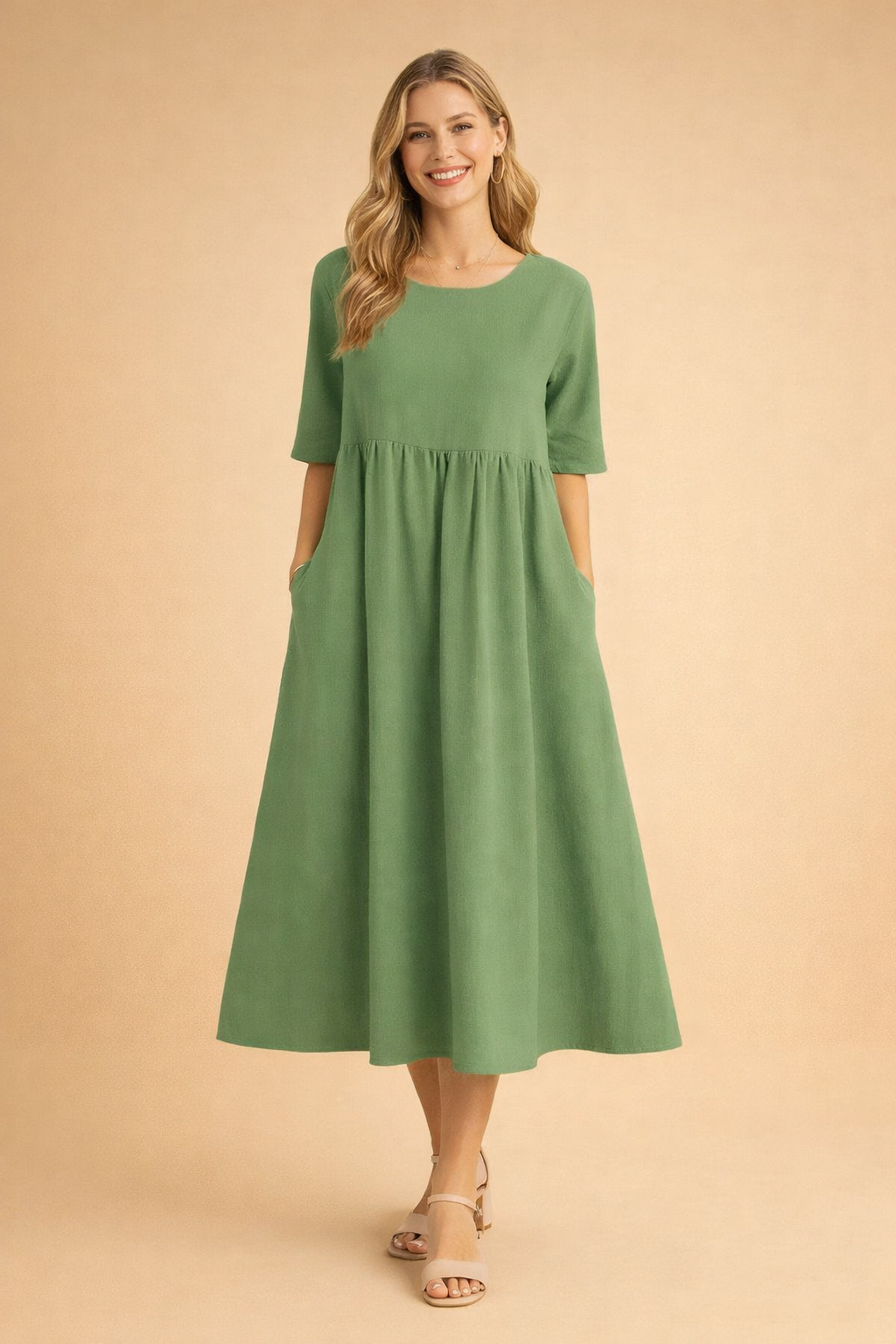 Elegantes Midi-Kleid Damen – Vielseitiges Sommerkleid für Freizeit und Gartenparty in Schwarz, Weiß oder Hellblau 3
