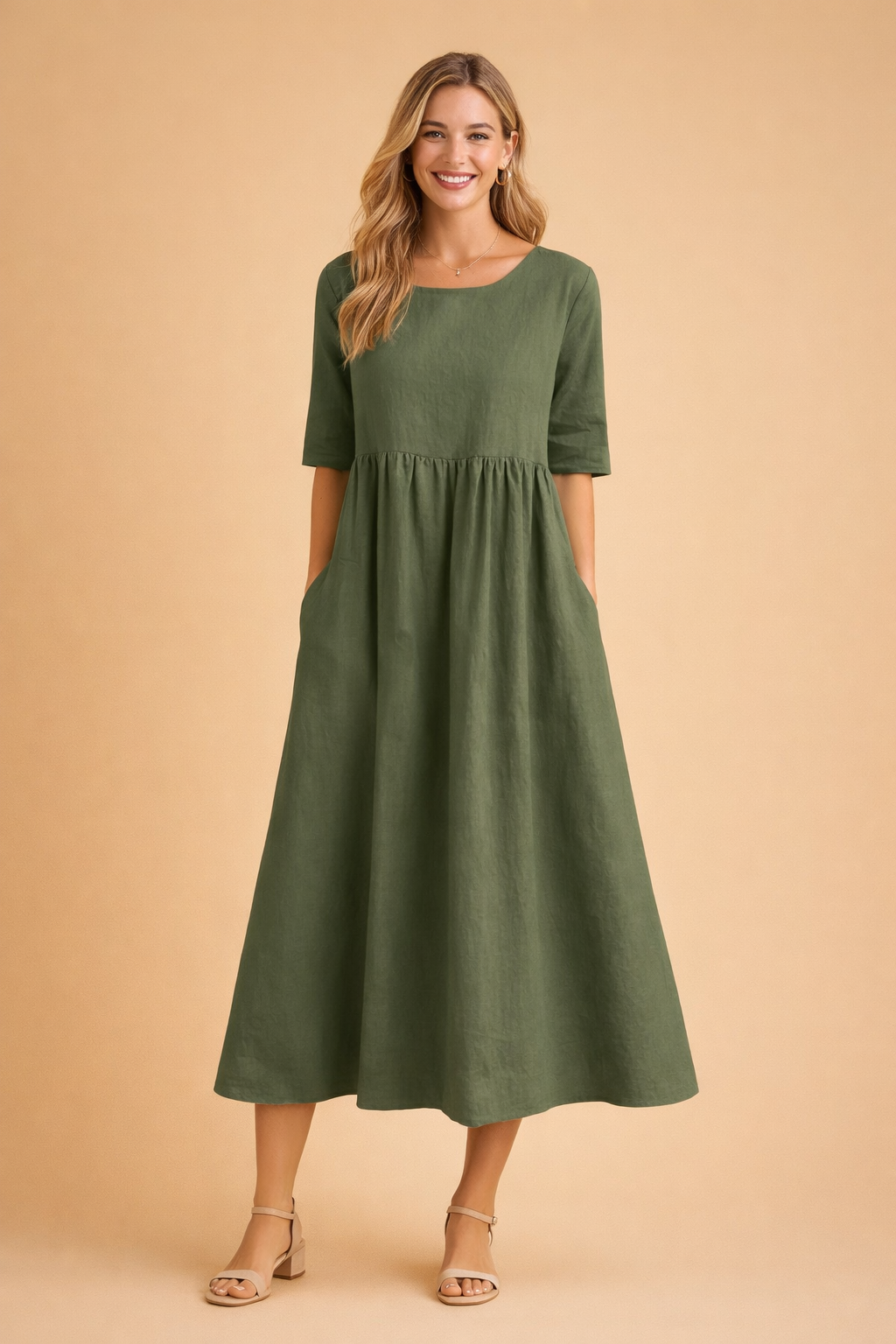 Elegantes Midi-Kleid Damen – Vielseitiges Sommerkleid für Freizeit und Gartenparty in Schwarz, Weiß oder Hellblau 4