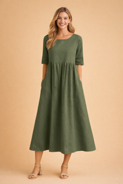 Elegantes Midi-Kleid Damen – Vielseitiges Sommerkleid für Freizeit und Gartenparty in Schwarz, Weiß oder Hellblau 4