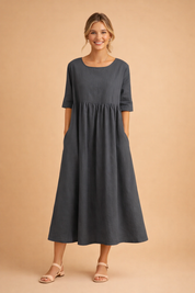 Elegantes Midi-Kleid Damen – Vielseitiges Sommerkleid für Freizeit und Gartenparty in Schwarz, Weiß oder Hellblau 6