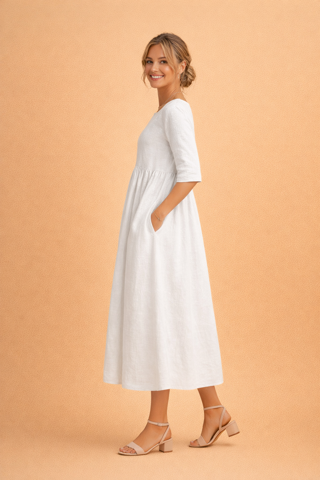 Elegantes Midi-Kleid Damen – Vielseitiges Sommerkleid für Freizeit und Gartenparty in Schwarz, Weiß oder Hellblau 7