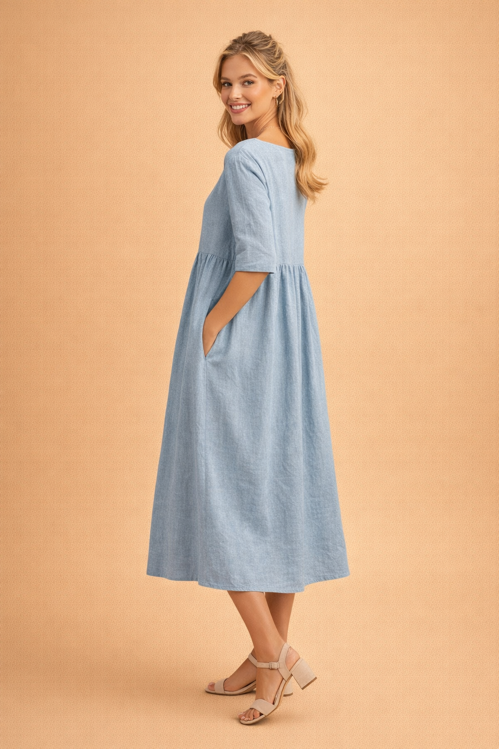 Elegantes Midi-Kleid Damen – Vielseitiges Sommerkleid für Freizeit und Gartenparty in Schwarz, Weiß oder Hellblau 8