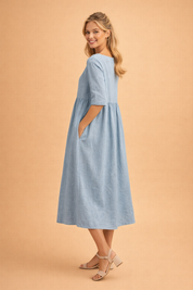 Elegantes Midi-Kleid Damen – Vielseitiges Sommerkleid für Freizeit und Gartenparty in Schwarz, Weiß oder Hellblau 8