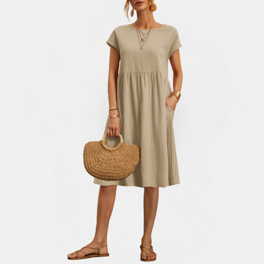 Elegantes Midikleid Damen Sommerkleid mit Fließender Linie für Stil und Komfort 0