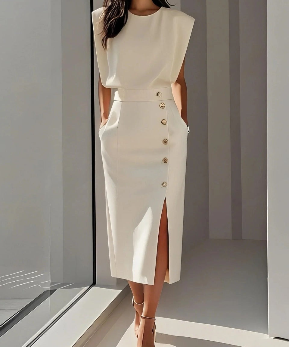 Elegantes Midikleid mit Rundhalsausschnitt und Schlitz für jeden Anlass 0