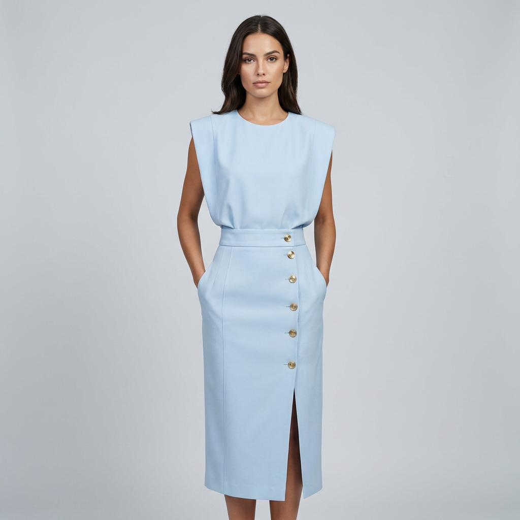 Elegantes Midikleid mit Rundhalsausschnitt und Schlitz für jeden Anlass 1