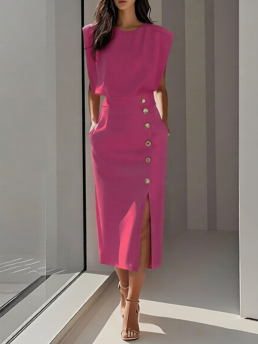 Elegantes Midikleid mit Rundhalsausschnitt und Schlitz für jeden Anlass 8