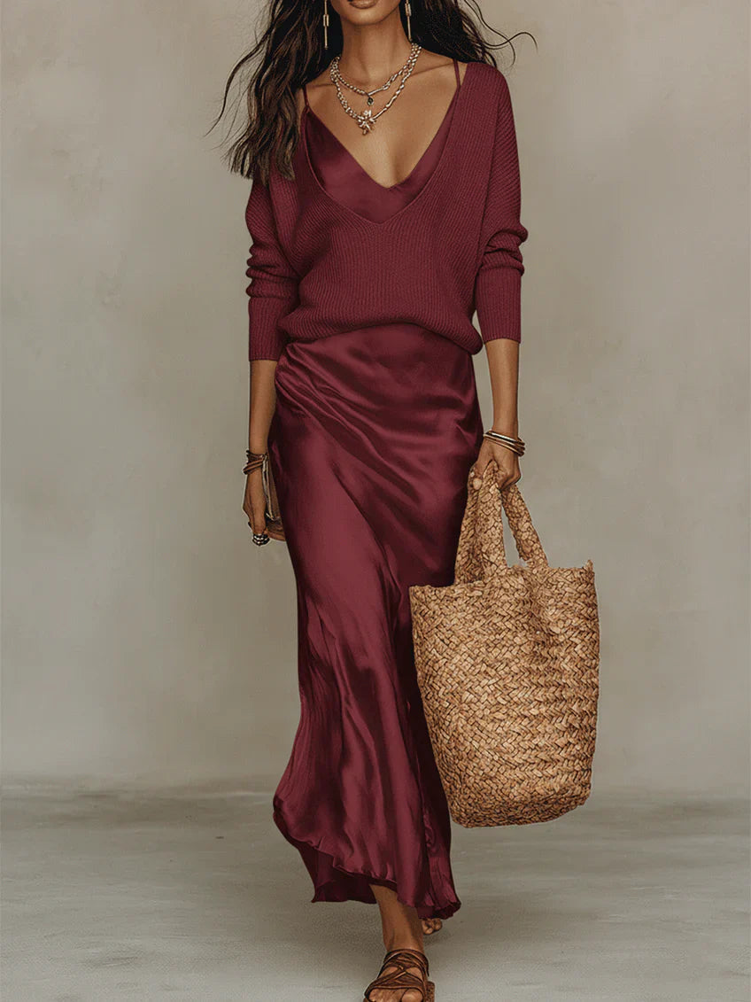 Elegantes Midikleid mit seidigem Glanz für stilvolle Frauen 8