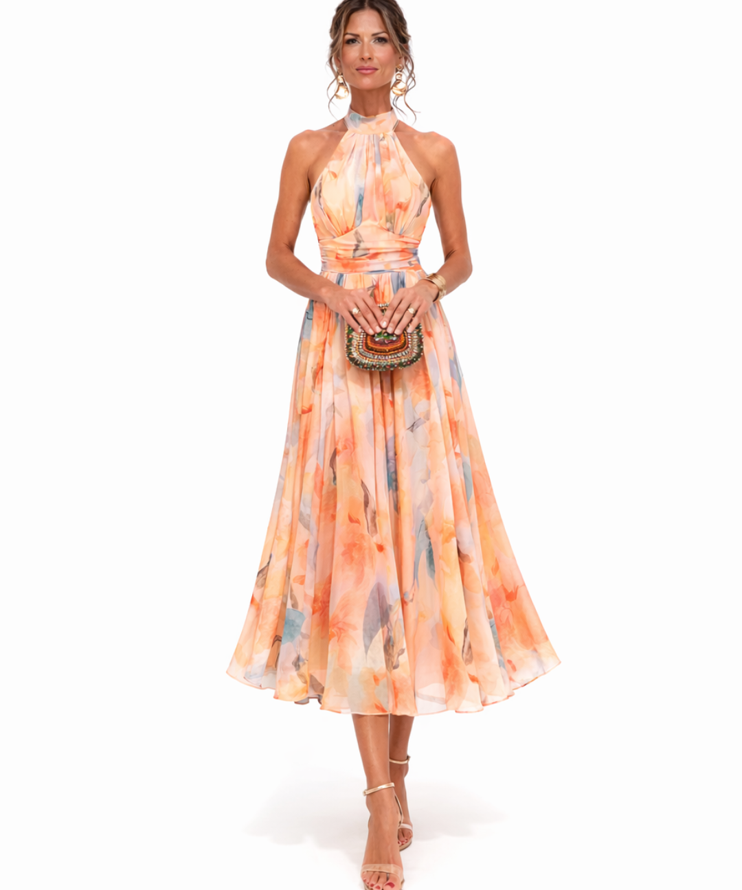 Elegantes Neckholder-Maxikleid im Aquarellmuster für den Sommer | Lange Kleider für Damen | Sommermaxikleider 0