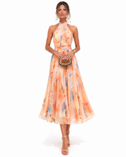 Elegantes Neckholder-Maxikleid im Aquarellmuster für den Sommer | Lange Kleider für Damen | Sommermaxikleider 0