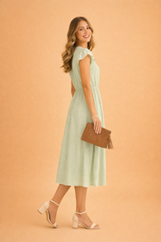 Elegantes Sommerkleid Damen Midi V-Ausschnitt Rüschen Ärmel Leicht und Luftig 5