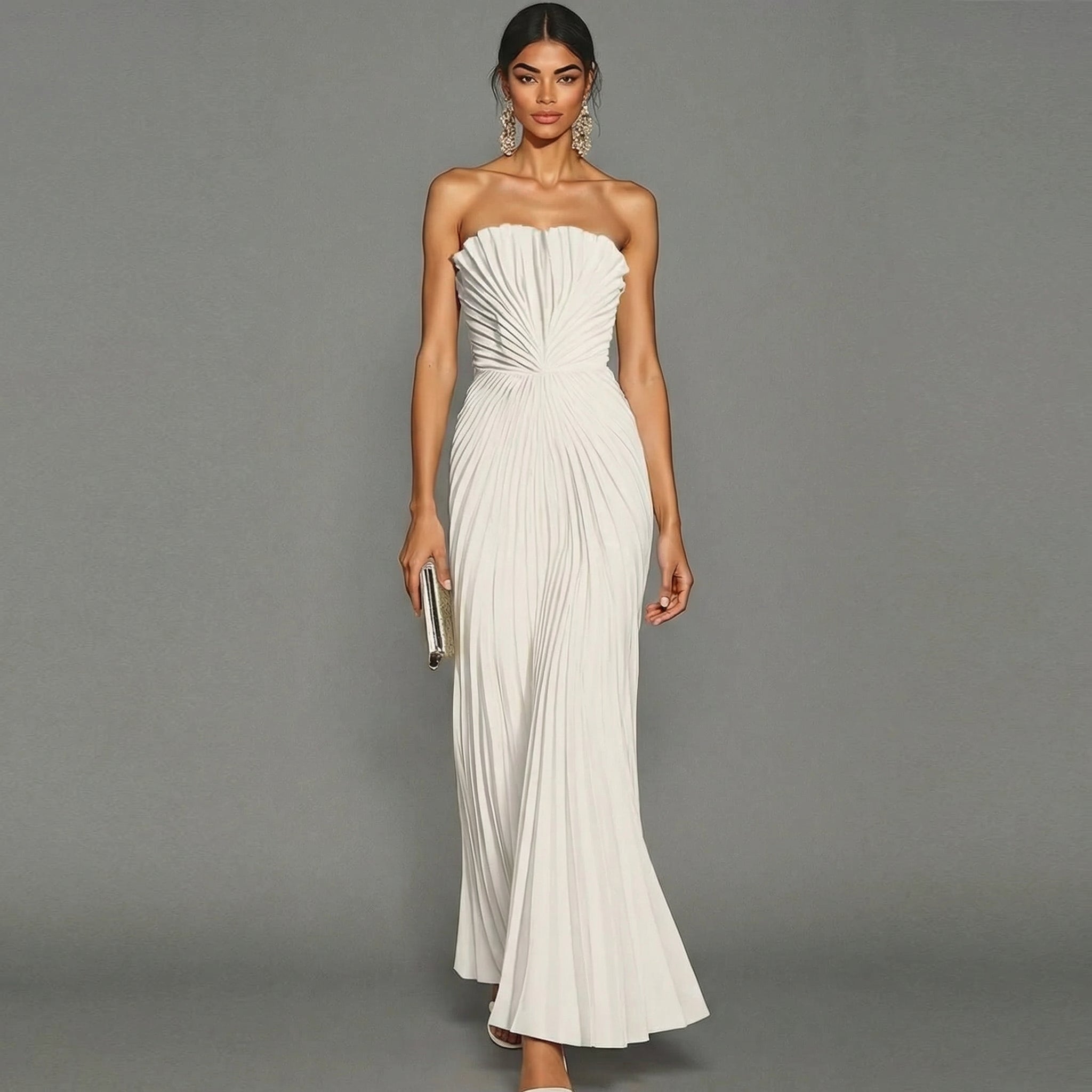 Elegantes, plissiertes, trägerloses Zeremonienkleid für Damen 0