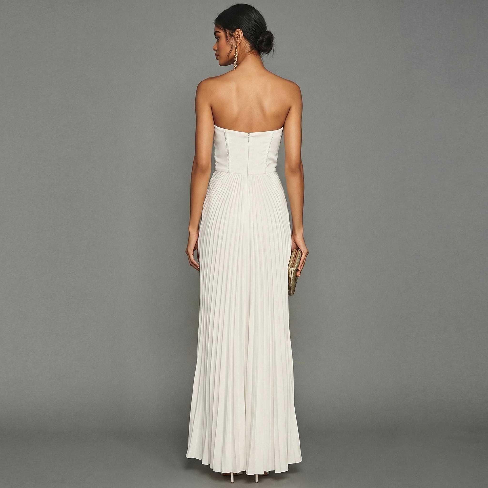 Elegantes, plissiertes, trägerloses Zeremonienkleid für Damen 1