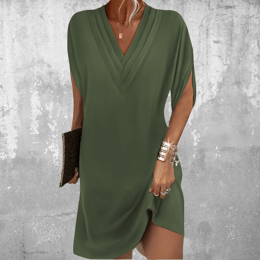 Elegantes bauchbedeckendes Kleid für Frauen - Sommerkleid mit V-Ausschnitt 0