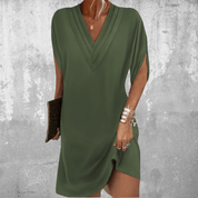Elegantes bauchbedeckendes Kleid für Frauen - Sommerkleid mit V-Ausschnitt 0