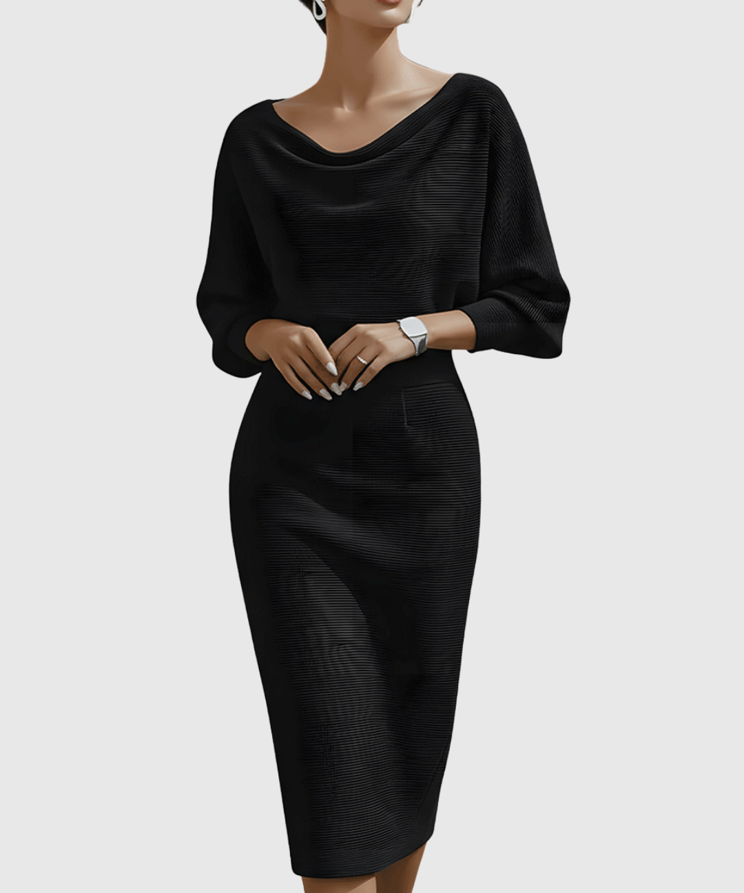 Elegantes drapiertes Midikleid mit Fledermausärmeln für Frauen 0