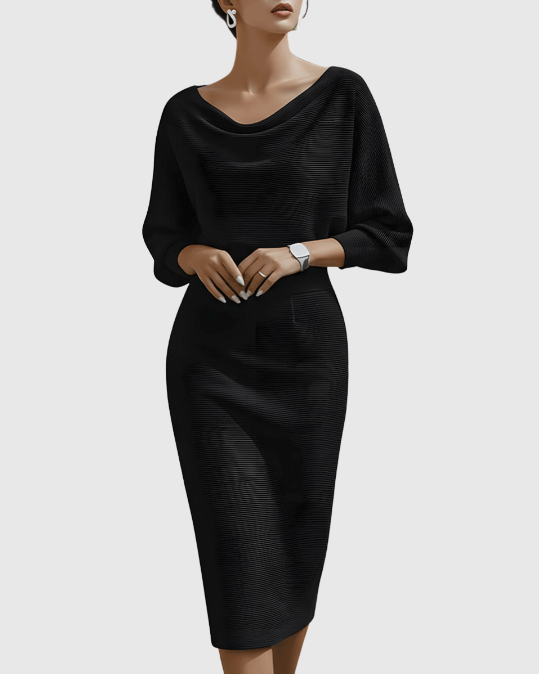 Elegantes drapiertes Midikleid mit Fledermausärmeln für Frauen 0