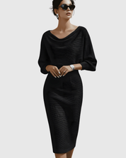 Elegantes drapiertes Midikleid mit Fledermausärmeln für Frauen 2