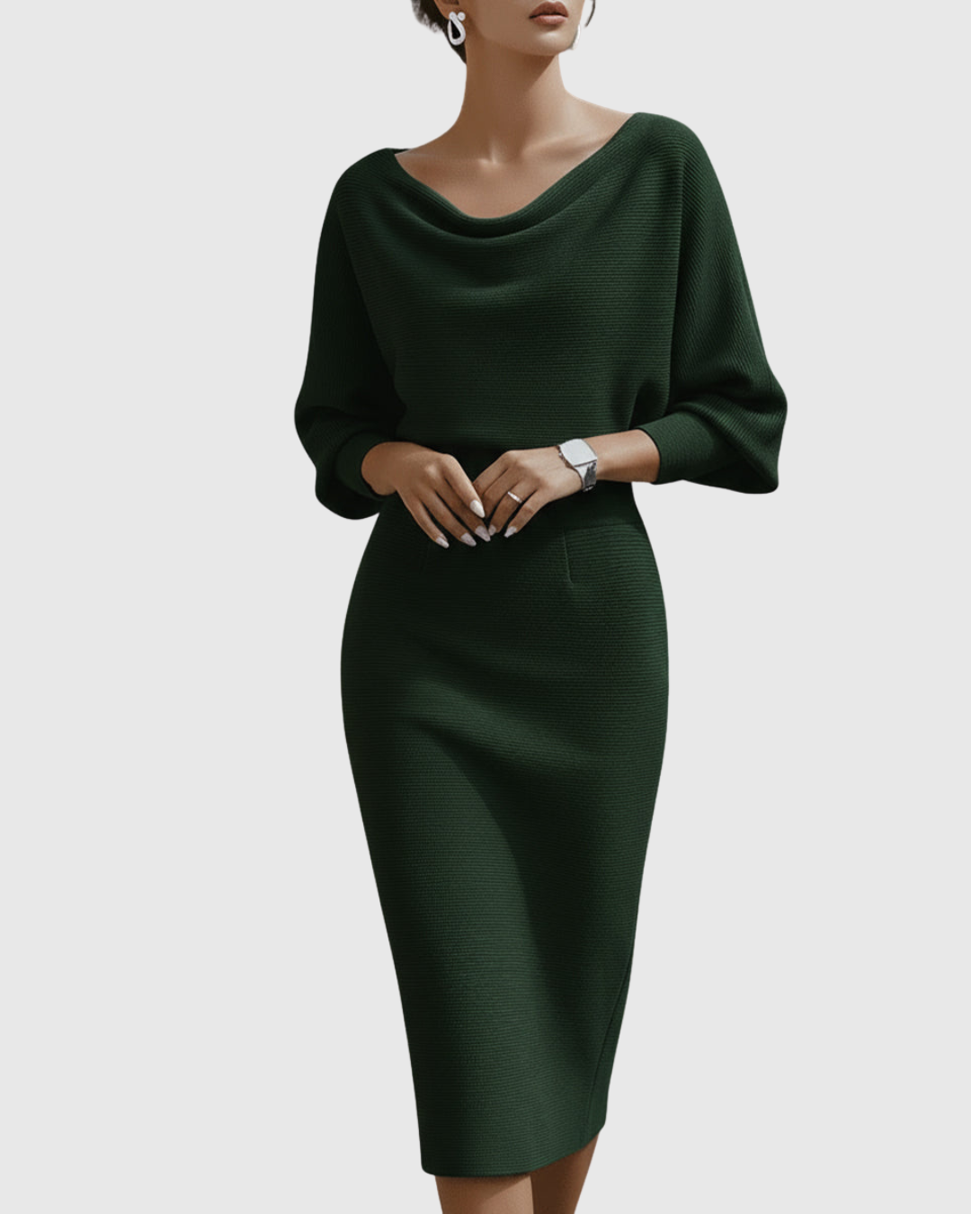 Elegantes drapiertes Midikleid mit Fledermausärmeln für Frauen 3