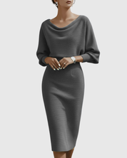 Elegantes drapiertes Midikleid mit Fledermausärmeln für Frauen 4