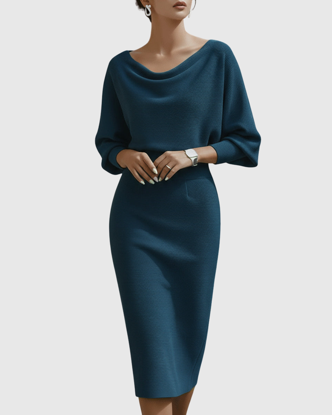 Elegantes drapiertes Midikleid mit Fledermausärmeln für Frauen 5