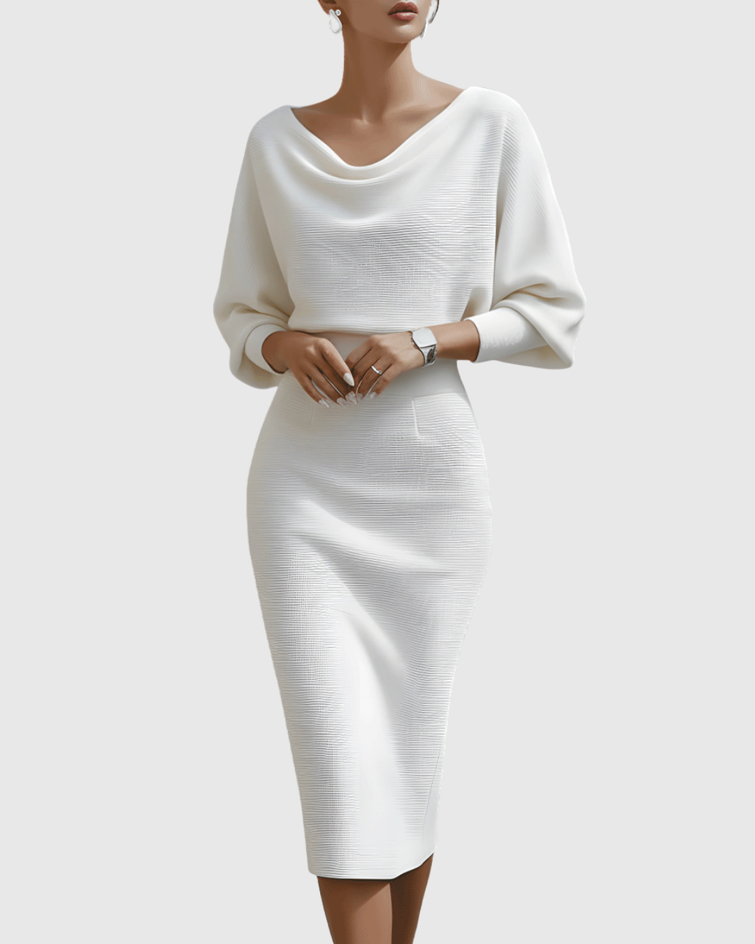 Elegantes drapiertes Midikleid mit Fledermausärmeln für Frauen 6
