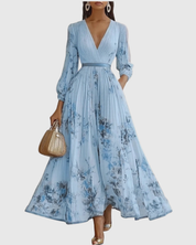 Elegantes plissiertes Maxikleid für Frauen – Sommerkleid mit V-Ausschnitt und langen Ärmeln 5