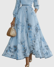 Elegantes plissiertes Maxikleid für Frauen – Sommerkleid mit V-Ausschnitt und langen Ärmeln 6