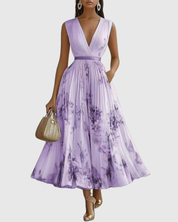 Elegantes plissiertes Maxikleid für Frauen – Sommerkleid mit V-Ausschnitt und langen Ärmeln 9