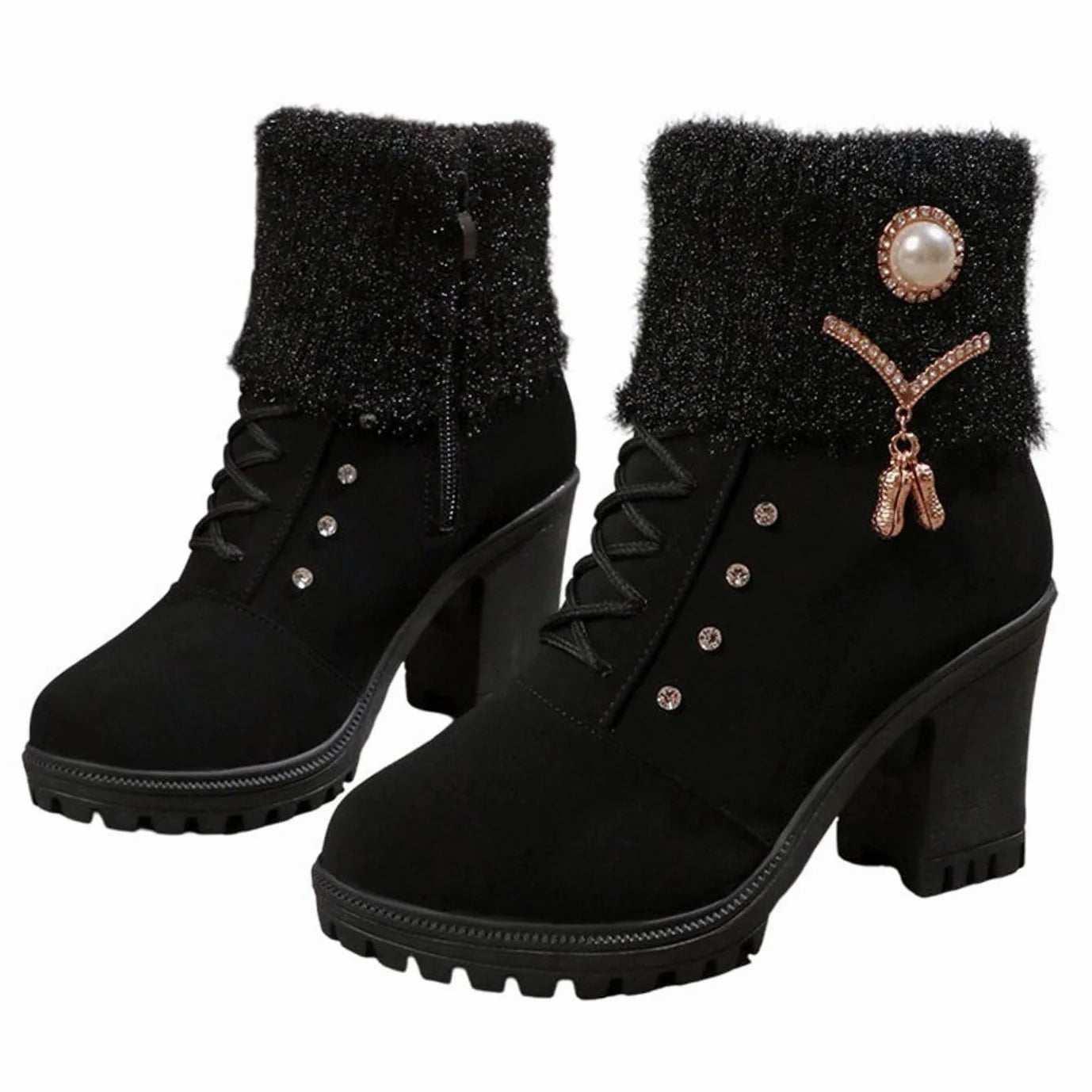Elfriede | Damen Stiefel damen Chunky-Heel Winterstiefel mit Fellbesatz 1