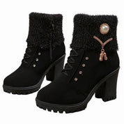 Elfriede | Damen Stiefel damen Chunky-Heel Winterstiefel mit Fellbesatz 1