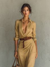 Festliche Kleider Damen - Elegantes Langes Hemdblusenkleid mit Gürtel für Tag und Abend, Ideal für Jeden Anlass 1