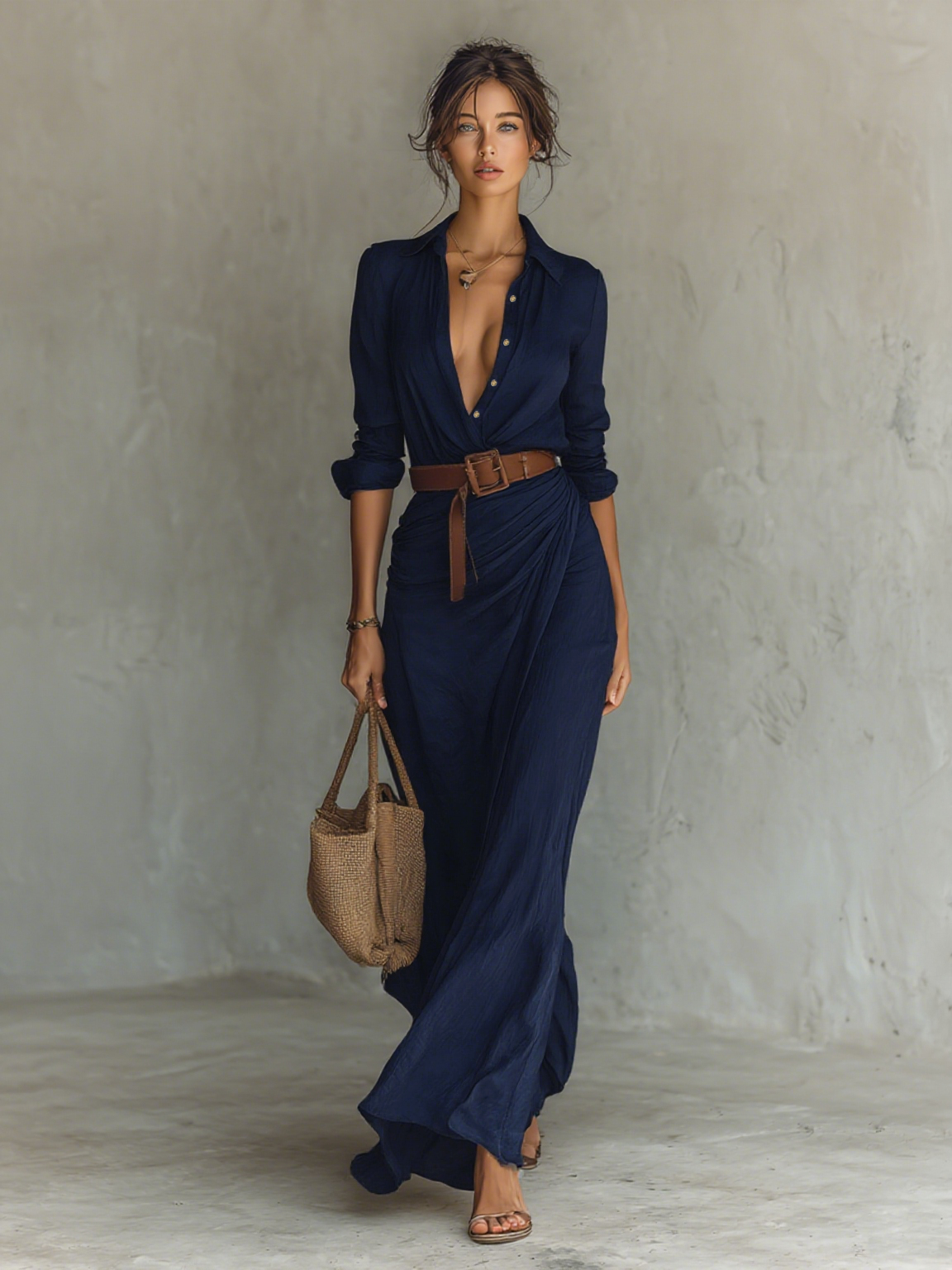 Festliche Kleider Damen - Elegantes Langes Hemdblusenkleid mit Gürtel für Tag und Abend, Ideal für Jeden Anlass 4