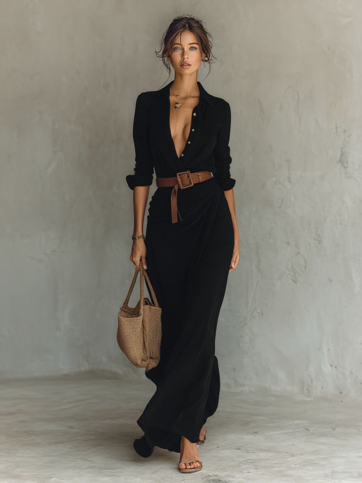 Festliche Kleider Damen - Elegantes Langes Hemdblusenkleid mit Gürtel für Tag und Abend, Ideal für Jeden Anlass 5