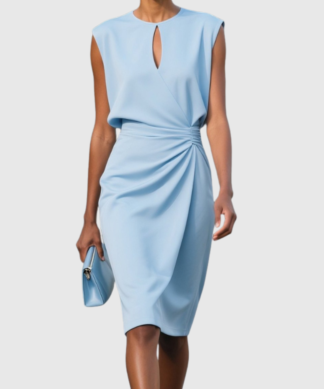 Festliche Kleider Damen – Elegantes Knielanges Kleid für Jeden Anlass mit Raffungen und Schlüssellochausschnitt 0