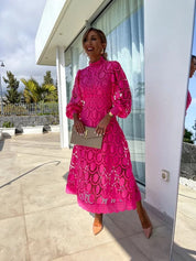 Festliches Kleid Damen für Hochzeitsgast – Elegantes Midikleid mit Definiertem Schnitt und Perforierten Details 3