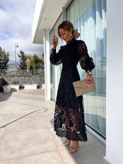 Festliches Kleid Damen für Hochzeitsgast – Elegantes Midikleid mit Definiertem Schnitt und Perforierten Details 6