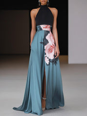 Florales Maxikleid mit Schlitz für Damen – Elegantes Sommer Kleid Lang im A-Linien-Design für Abendveranstaltungen 0