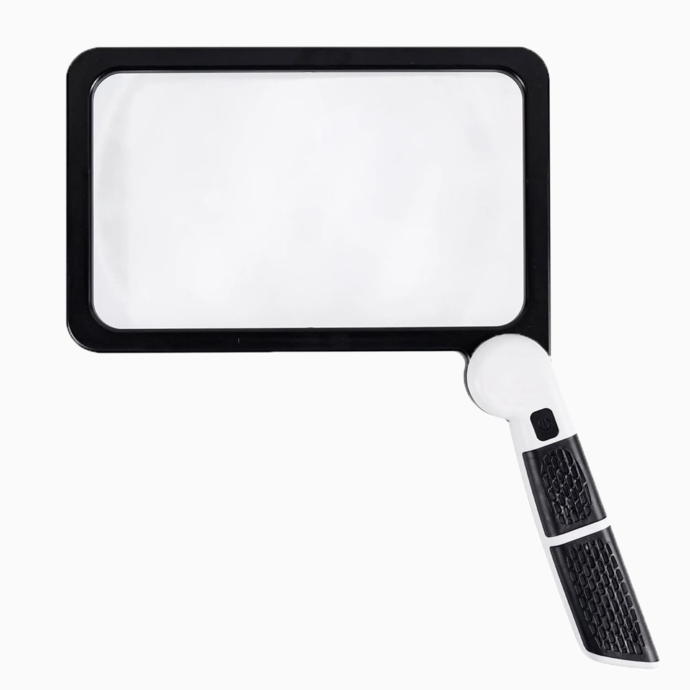 Ganzseitige Handheld-Vergrößerungsglas-5-fache Vergrößerung, LED-beleuchtete Lupe mit 3 Modi, ideal zum Lesen von Büchern und Senioren 0