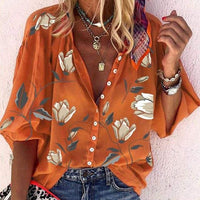 MADELINE | Lätt blus med blommönster - Orange / S