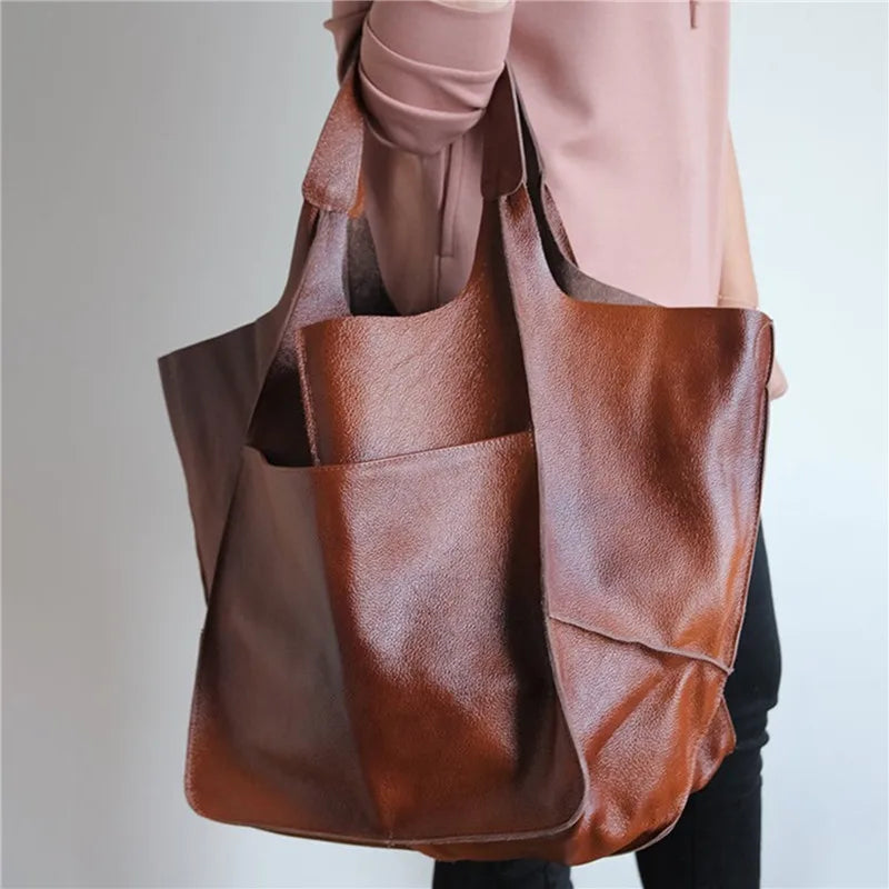Geräumige Damen-Ledertasche, elegantes Design, echtes Leder 0