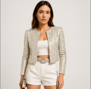 Dam aftonjacka Festlig paljettstrukturerad blazer  