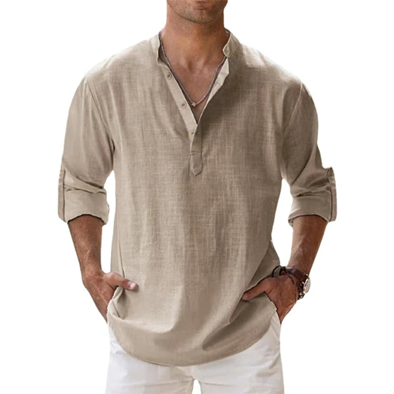 Herren Hemden Henley Mit Entspannter Passform Für Den Sommer – Leichtes Hemd Für Herren, Stilvoll Und Atmungsaktiv 0